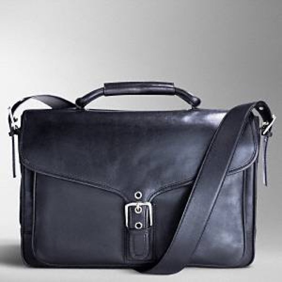 Coach Logan Leather Flap Briefcase Messenger Bag - Picture 1 of 8